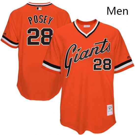 Mens Mitchell and Ness San Francisco Giants 28 Buster Posey Authentic Orange Throwback MLB Jersey